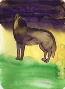 Chien loup, aquarelle sur papier, 23x17cm