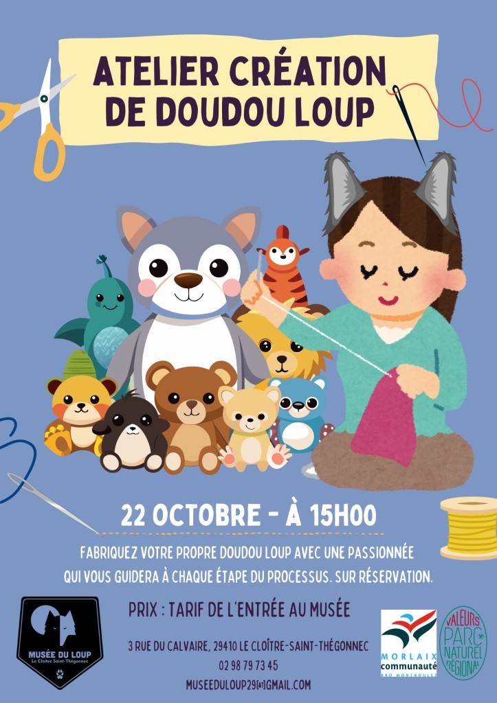 affiche - atelier de création de doudou loup (22 octobre 2025)